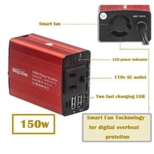 Load image into Gallery viewer, 150W Car Power Inverter DC 12V to 110V/220V AC Car Converter with 3.1A Dual USB Car Adapter-Red